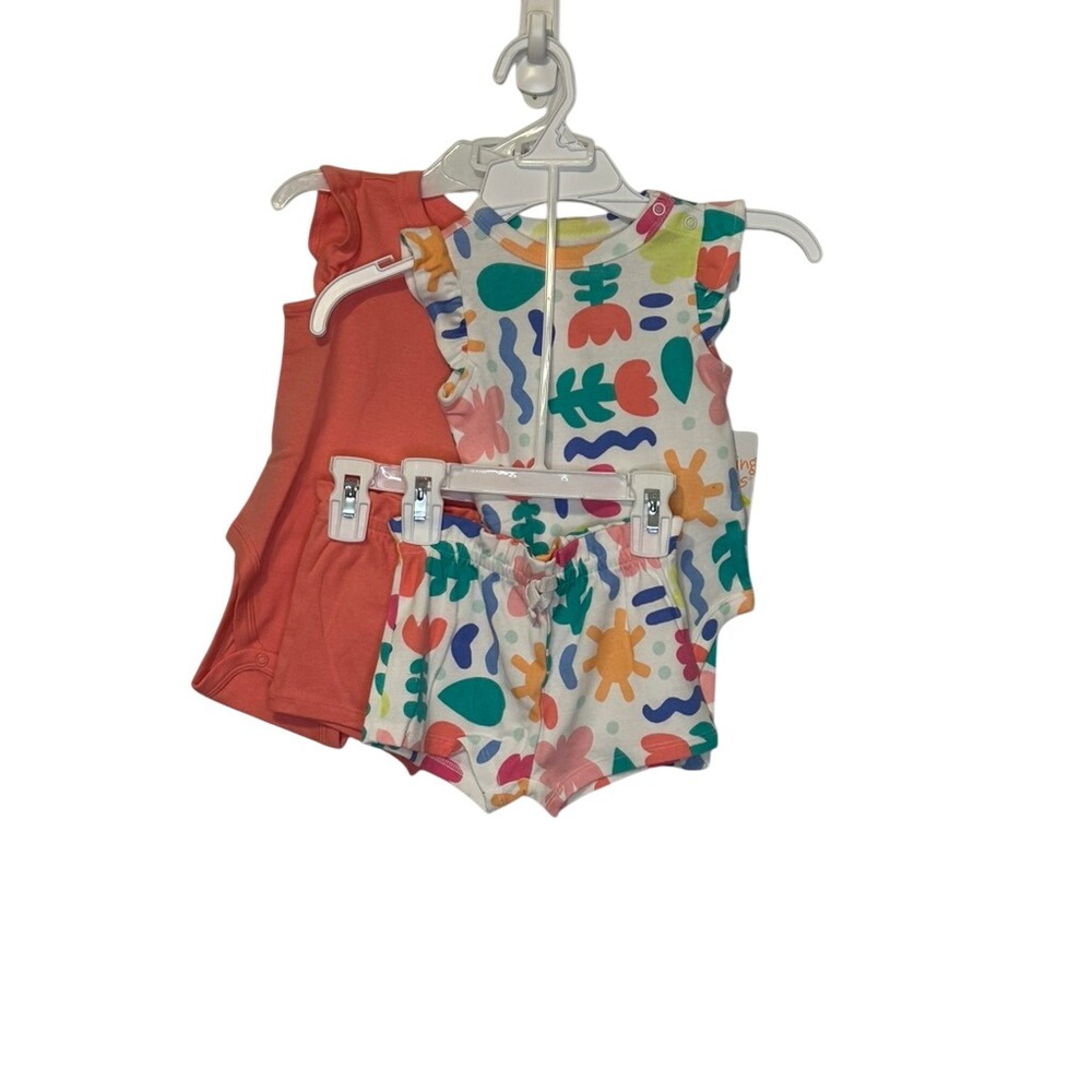 Jumping Beans Baby Bean‎ 12M 4-Piece Flutter Bodysuit & Shorts Set, Colorful NWT
